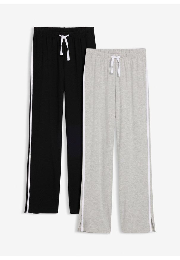 bonprix - Spodnie z dżerseju z elastycznej mieszanki bawełny organicznej (2 pary). Kolor: czarny. Materiał: jersey, bawełna. Styl: sportowy