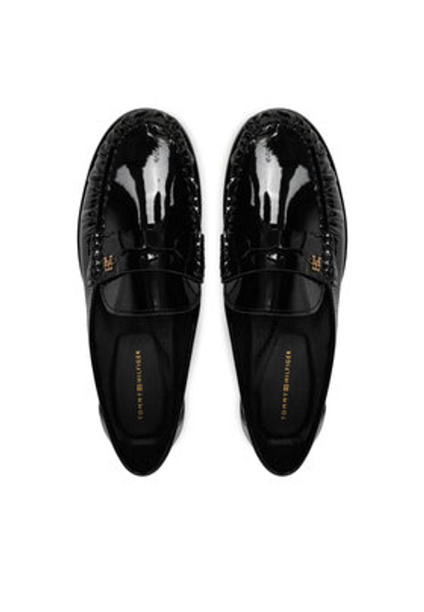 TOMMY HILFIGER - Tommy Hilfiger Loafersy Loafer Mit Label-Detail FW0FW08565 Czarny. Kolor: czarny. Materiał: lakier, skóra