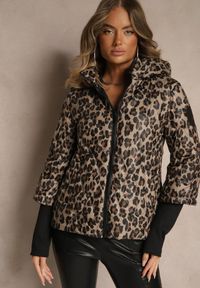 Renee - Ciemnobeżowa Pikowana Kurtka z Szerokim Ściągaczem przy Rękawach Oleaste. Okazja: na co dzień. Kolor: beżowy. Materiał: jeans. Styl: casual, elegancki