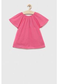 United Colors of Benetton bluzka bawełniana dziecięca kolor różowy. Kolor: różowy. Materiał: bawełna. Długość rękawa: krótki rękaw. Długość: krótkie