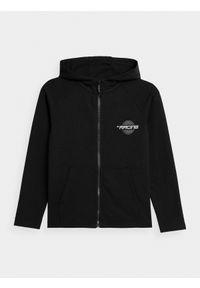 4f - Bluza dresowa rozpinana z kapturem chłopięca. Okazja: na co dzień. Typ kołnierza: kaptur. Kolor: czarny. Materiał: dresówka. Długość rękawa: raglanowy rękaw. Styl: casual #1