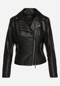Born2be - Czarna Klasyczna Kurtka w Motocyklowym Stylu z Kieszeniami na Suwak Noturna. Okazja: na co dzień. Kolor: czarny. Materiał: jeans. Wzór: aplikacja. Styl: klasyczny #5