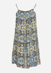 Born2be - Niebieska Bawełniana Sukienka o Rozkloszowanym Kroju na Ramiączkach Tesarae. Okazja: na plażę, na co dzień. Typ kołnierza: dekolt kwadratowy. Kolor: niebieski. Materiał: bawełna. Długość rękawa: na ramiączkach. Sezon: lato. Styl: casual #3