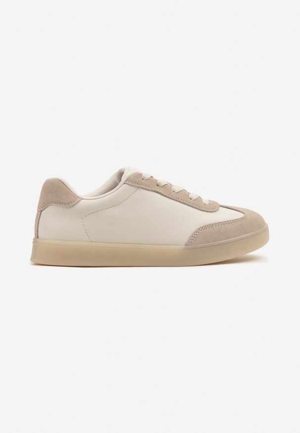 Born2be - Beżowe Sneakersy ze Skóry Naturalnej z Perforacją Mirozia. Okazja: na co dzień. Kolor: beżowy. Materiał: skóra