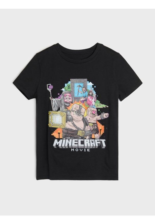 Sinsay - Bawełniana koszulka z nadrukiem Minecraft - czarny. Kolor: czarny. Materiał: bawełna. Wzór: nadruk