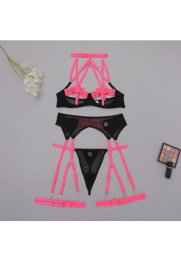 Intica - Komplet bielizny z elastycznymi paskami i eleganckimi detalami Jalisa. Kolor: wielokolorowy. Materiał: materiał, koronka. Wzór: paski, koronka