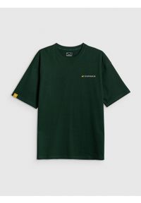 4f - 4F T-shirt loose z nadrukiem męski - zielony M. Okazja: na co dzień. Kolor: zielony. Materiał: dzianina, bawełna, materiał. Długość: długie. Wzór: nadruk. Styl: casual #1