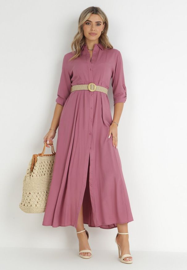 Born2be - Ciemnofioletowa Sukienka Controllable. Okazja: na co dzień. Kolor: fioletowy. Długość rękawa: długi rękaw. Typ sukienki: rozkloszowane, szmizjerki. Styl: casual, klasyczny. Długość: maxi