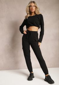 Renee - Czarny Casualowy Komplet Dresowy z Elastyczną Gumką i Ściągaczami Ariaza. Kolor: czarny. Materiał: dresówka #3