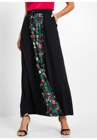 Długa spódnica z dżerseju bonprix czarno-różowo-zielony w kwiaty T. Kolor: czarny. Materiał: jersey. Długość: długie. Wzór: kwiaty #5