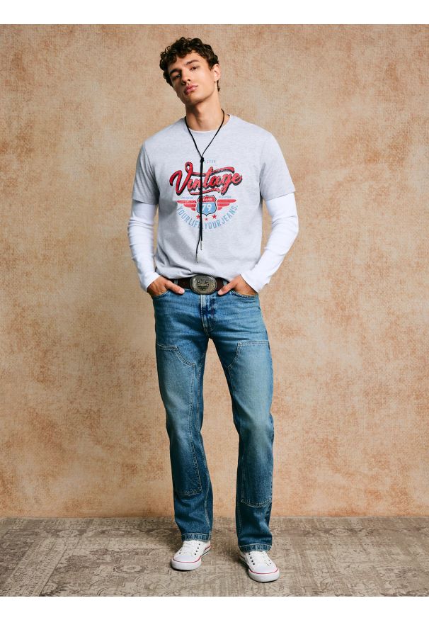 Big-Star - Jeansy męskie z przeszyciami niebieskie Colt Double Knee 406. Okazja: na co dzień. Stan: podwyższony. Kolor: niebieski. Styl: casual