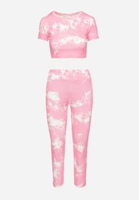 Born2be - Różowy Komplet Sportowy z Wzorem Tie-Dye Top z Krótkimi Rękawami i Leggisy Larvena. Kolor: różowy #6
