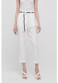 Silvian Heach spodnie damskie kolor biały proste high waist. Okazja: na co dzień. Stan: podwyższony. Kolor: biały. Materiał: tkanina. Styl: casual