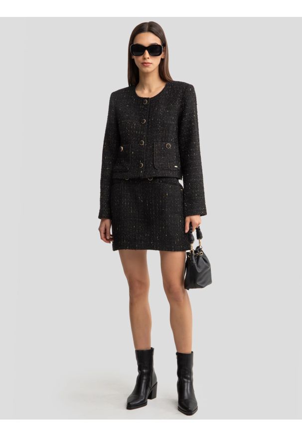 Big-Star - Spódnica damska mini z dodatkiem wełny czarna Felicia 906. Kolor: czarny. Materiał: wełna. Sezon: zima, jesień. Styl: elegancki, klasyczny