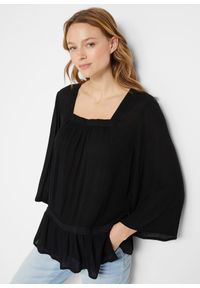 bonprix - Bluzka tunikowa z dekoltem karo. Typ kołnierza: dekolt w karo. Kolor: czarny. Długość rękawa: krótki rękaw. Długość: krótkie #1