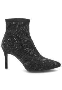 Czarne Botki S.Barski Eleganckie Obuwie Damskie Na Szpilce. Nosek buta: szpiczasty. Zapięcie: zamek. Kolor: czarny. Materiał: materiał. Wzór: aplikacja. Obcas: na szpilce. Styl: elegancki #6