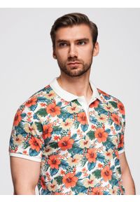Ombre Clothing - Koszulka polo bawełniana z nadrukiem w kwiaty – biała V1 - Rozmiar: XXL. Okazja: na co dzień. Typ kołnierza: polo. Kolor: biały. Materiał: bawełna. Wzór: nadruk, kwiaty. Sezon: lato. Styl: wakacyjny, casual, elegancki #6