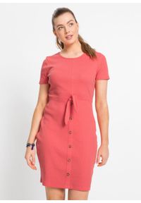 Sukienka w prążek z bawełny organicznej z ozdobnymi guzikami bonprix koralowy. Kolor: czerwony. Materiał: bawełna. Wzór: prążki #6