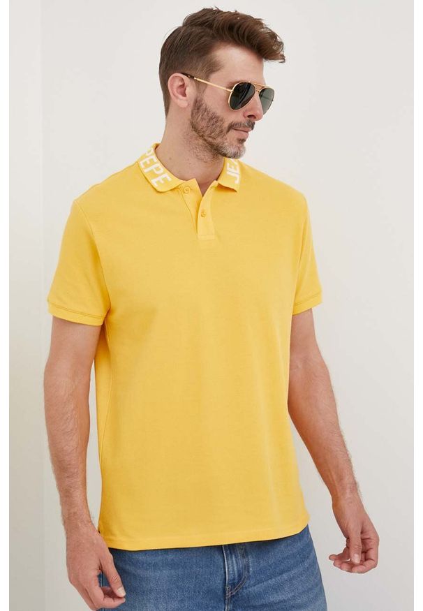 Pepe Jeans polo bawełniane Jacob kolor żółty gładki. Typ kołnierza: polo. Kolor: żółty. Materiał: bawełna. Długość: krótkie. Wzór: gładki