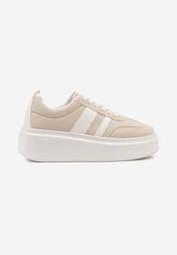 Born2be - Beżowe Sneakersy w Stylu Klasycznych Tenisówek na Grubej Podeszwie Rediree. Okazja: na co dzień, na spacer. Kolor: beżowy. Materiał: jeans. Szerokość cholewki: normalna. Sport: turystyka piesza #6