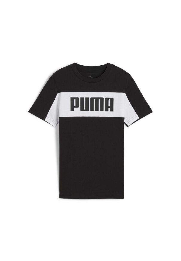 Puma - Młodzieżowa koszulka Essentials Block PUMA Black. Kolor: czarny. Wzór: haft