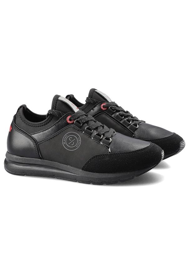 Czarne Sneakersy Cross Jeans Damskie Sportowe Buty. Okazja: na uczelnię. Kolor: czarny. Materiał: skóra ekologiczna, materiał. Szerokość cholewki: normalna. Wzór: aplikacja. Styl: sportowy