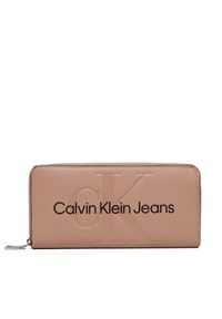 Calvin Klein Jeans Duży Portfel Damski Sculpted Zip Around Mono K60K610358 Różowy. Kolor: różowy. Materiał: skóra