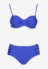 Born2be - Niebieskie Bikini Usztywniany Biustonosz i Figi Ozdobione Marszczeniem Eretelli. Kolor: niebieski. Wzór: aplikacja #6
