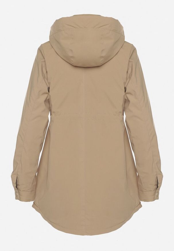 Born2be - Ciemnobeżowa Kurtka Parka z Kapturem z Ozdobną Wyściółką Tiolara. Okazja: na co dzień, na spacer. Typ kołnierza: kaptur. Kolor: beżowy. Materiał: jeans. Styl: casual, sportowy