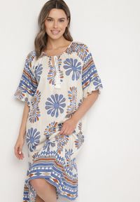 Born2be - Niebieska Wiskozowa Sukienka Pudełkowa z Abstrakcyjnym Wzorem Reviona. Okazja: na co dzień, na spotkanie biznesowe. Kolor: niebieski. Materiał: wiskoza. Styl: biznesowy, elegancki, casual #7