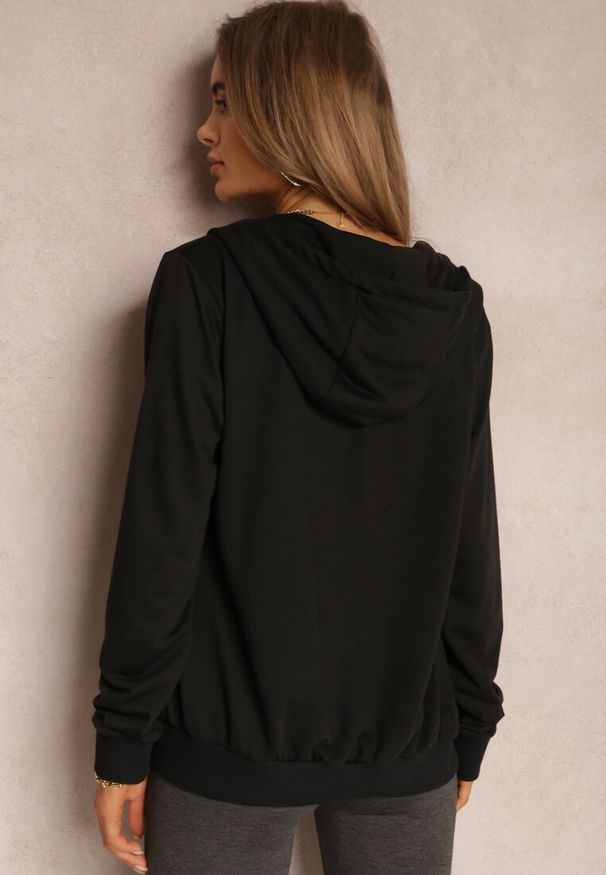 Renee - Czarna Bluza Rhodothee. Kolor: czarny. Materiał: dzianina, jeans. Długość rękawa: na ramiączkach. Długość: długie. Wzór: jednolity. Sezon: zima, jesień. Styl: sportowy