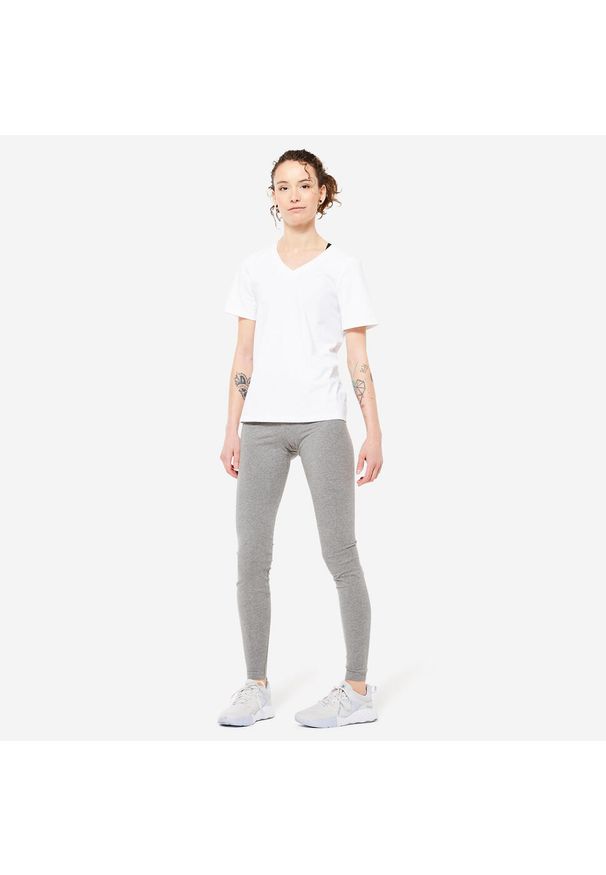 DOMYOS - Legginsy fitness damskie Domyos slim. Kolor: szary. Materiał: materiał, elastan, bawełna. Długość: długie. Sport: fitness