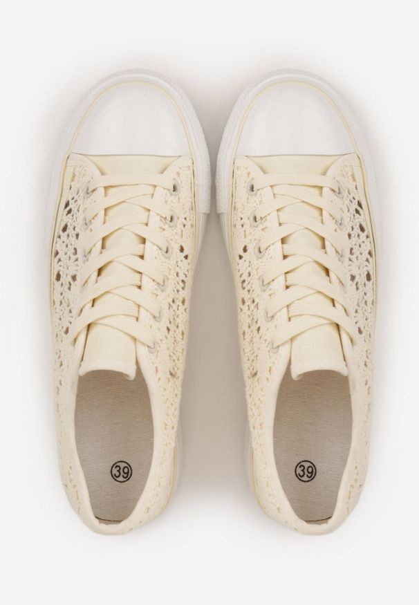 Renee - Jasnobeżowe Trampki Przed Kostkę z Ażurową Cholewką Shiliarre. Wysokość cholewki: przed kostkę. Kolor: beżowy. Szerokość cholewki: normalna. Wzór: ażurowy