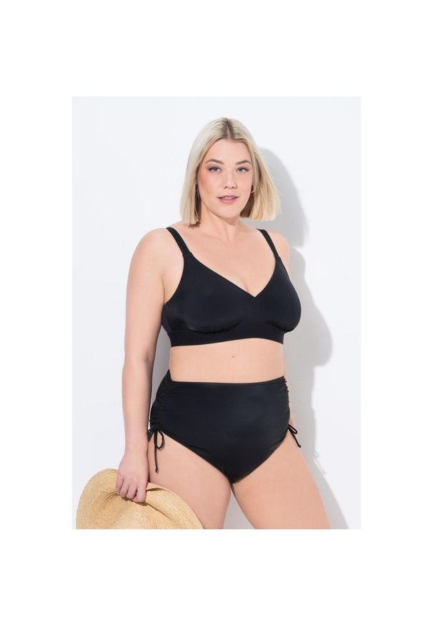 ULLA POPKEN - Damskie figi od bikini marszczona taśma wypełnienie z przodu. Kolekcja: plus size. Kolor: czarny. Materiał: poliester, elastan, poliamid, materiał