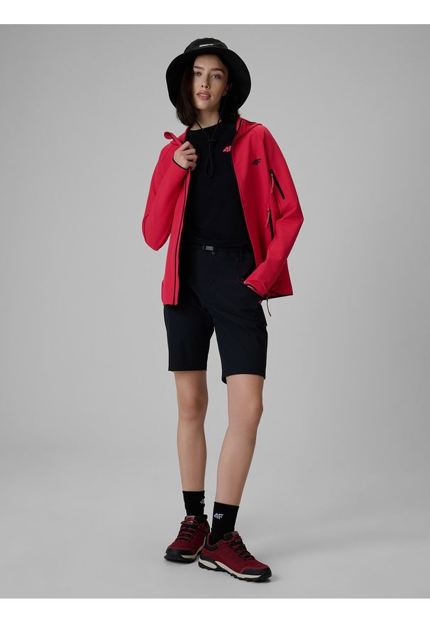 4f - 4F Spodenki trekkingowe szybkoschnące damskie - czarne XS. Stan: podwyższony. Kolor: czarny. Materiał: skóra, tkanina. Długość: do kolan. Sezon: lato. Sport: turystyka piesza