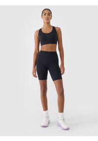 4f - 4F Legginsy kolarki treningowe damskie - czarne M. Kolor: czarny. Materiał: dzianina, włókno, poliester, materiał, elastan. Wzór: gładki, ze splotem, jednolity. Sport: fitness