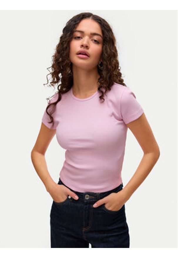 Vero Moda T-Shirt Chloe 10306894 Różowy Slim Fit. Kolor: różowy. Materiał: bawełna