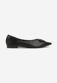 Born2be - Czarne Balerinki z Noskiem w Szpic i Elegancką Aplikacją Naliema. Okazja: na co dzień. Nosek buta: szpiczasty. Kolor: czarny. Wzór: aplikacja. Obcas: na płaskiej podeszwie. Styl: elegancki #4