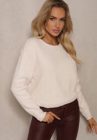 Renee - Beżowy Casualowy Sweter z Dodatkiem Kaszmiru Salielis. Okazja: na co dzień. Kolor: beżowy. Materiał: kaszmir. Styl: casual #1