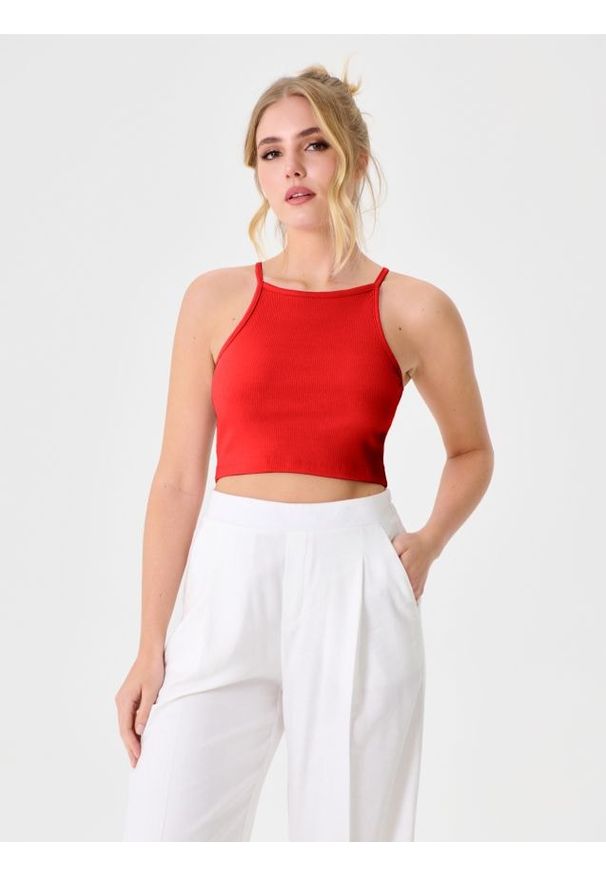 Sinsay - Crop top na ramiączkach - czerwony. Kolor: czerwony. Długość rękawa: na ramiączkach