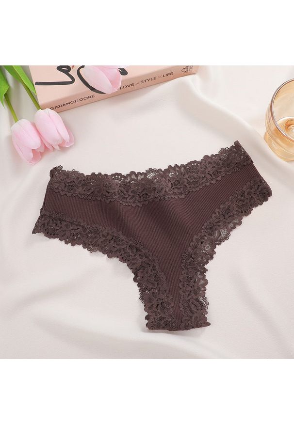 Intica - Figi z koronką na co dzień Georgica. Kolor: brązowy. Materiał: koronka. Wzór: koronka