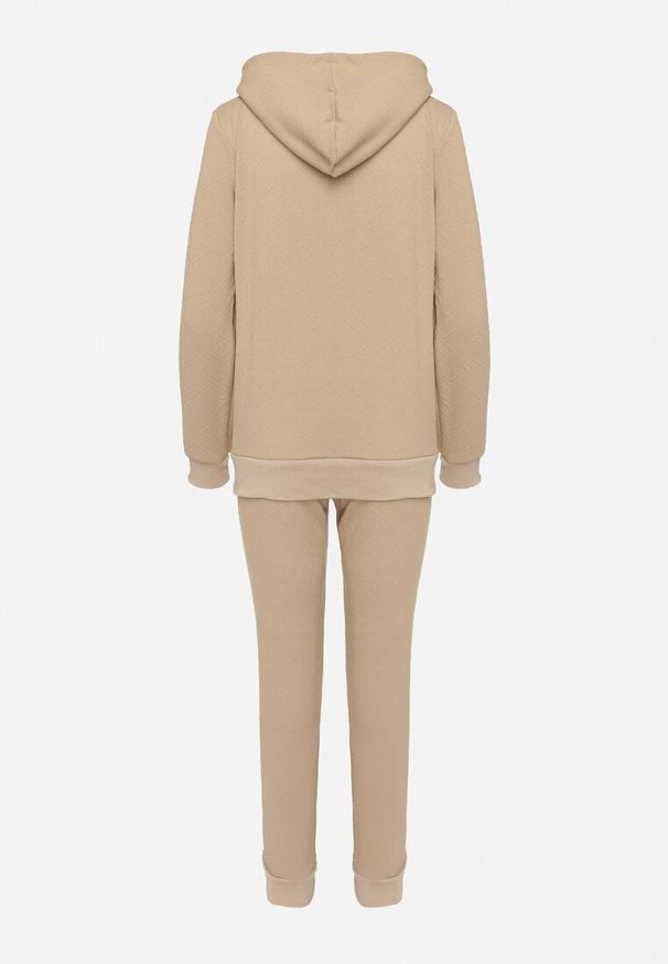 Born2be - Ciemnobeżowy Komplet Dresowy z Bawełną Bluza z Kapturem i Spodnie Jogger Sinaria. Kolor: beżowy. Materiał: dresówka, bawełna