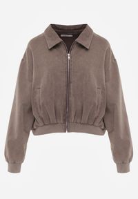 Born2be - Beżowa Bawełniana Bluza Bomberka o Kroju Oversize z Kołnierzem Viminala. Okazja: na co dzień. Kolor: beżowy. Materiał: bawełna. Styl: casual #3