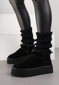 Renee - Czarne Wsuwane Śniegowce z Zamszu Naturalnego na Grubej Podeszwie Mevilira. Zapięcie: bez zapięcia. Kolor: czarny. Materiał: zamsz. Styl: elegancki #5