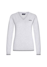 HV POLO - Damski sweter z dekoltem w szpic HV Polo Debby. Typ kołnierza: polo. Kolor: szary. Materiał: polar. Sezon: zima #1