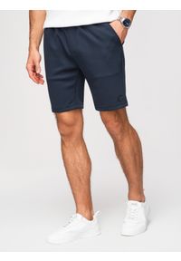Ombre Clothing - Szorty męskie z gładkiej dzianiny REGULAR FIT - granatowe V4 - Rozmiar: M. Okazja: na co dzień. Kolor: niebieski. Materiał: dzianina. Wzór: gładki. Sezon: lato, wiosna. Styl: casual