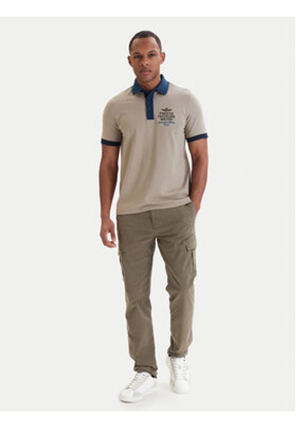 Aeronautica Militare Polo 261PO1908UP00191 Beżowy Slim Fit. Typ kołnierza: polo. Kolor: beżowy. Materiał: bawełna