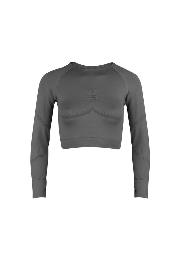 BESHAPED - Longsleeve fitness damski Beshaped Power Up! bezszwowy. Kolor: szary. Materiał: nylon. Sport: fitness