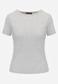 Renee - Szary Bawełniany T-shirt o Dopasowanym Kroju z Prążkowanego Materiału Lailya. Kolor: szary. Materiał: prążkowany, materiał, bawełna. Styl: elegancki #6