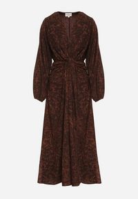 Born2be - Brązowa Sukienka z Marszczeniem i Rozcięciem na Nogę Zobella. Okazja: na co dzień. Kolor: brązowy. Typ sukienki: proste. Styl: casual #4